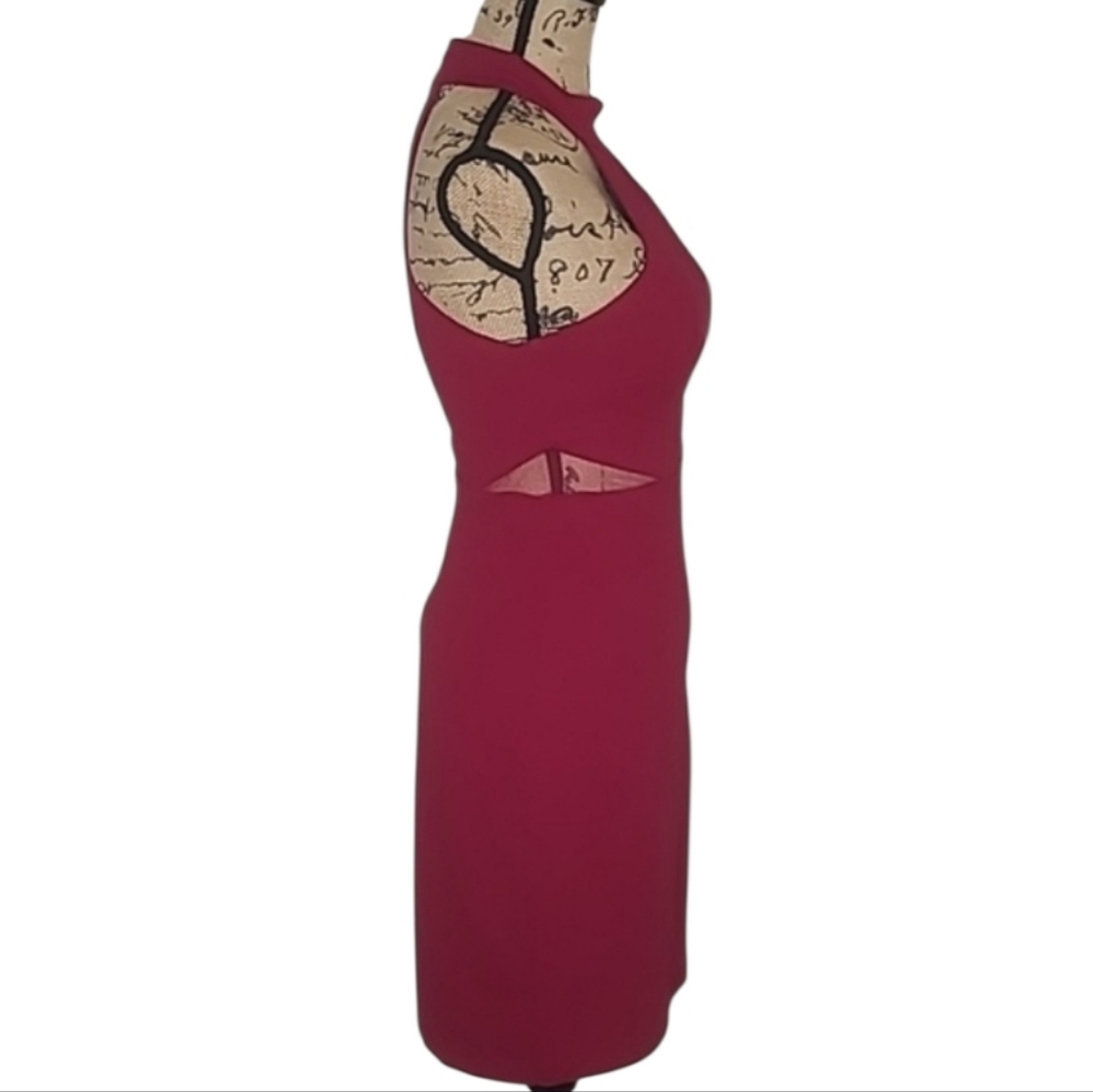 My Michelle Burgundy Halter Mesh Side Cutout Dress